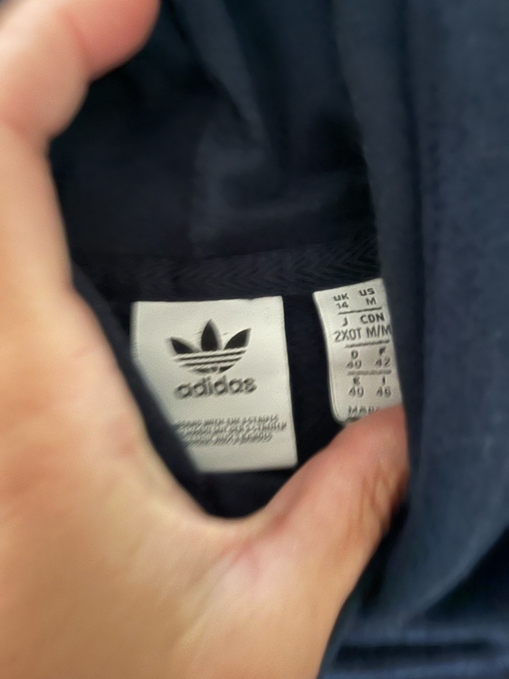 adidas Navy Pullover Hoodie with White Trefoil Tag - Picture 2 of 3